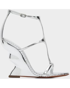 Alexandre Birman 100Mm Boonie Metallic Leather Wedge Sandals - White