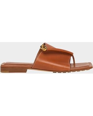 Bottega Veneta Leather Knot Flat Sandals - Brown