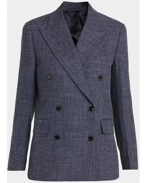Ferragamo Double-Breasted Wool-Linen Jacket - Blue