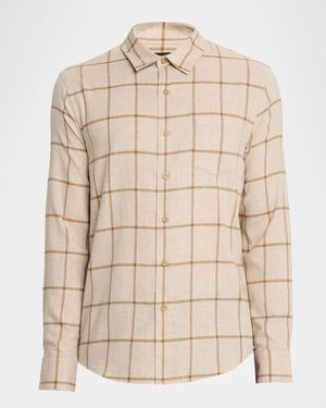 Vince Rookery Cotton Windowpane Plaid Sport Shirt - Natural