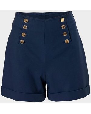 Carolina Herrera High-Waisted Button-Front Shorts - Blue