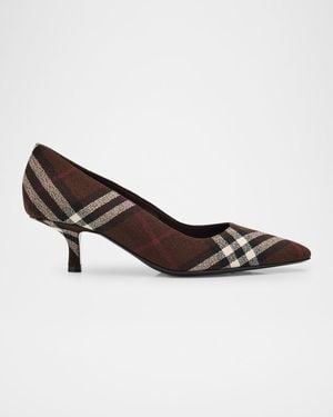 Burberry 25Mm Check Dame Wool Pointed-Toe Pumps - Brown