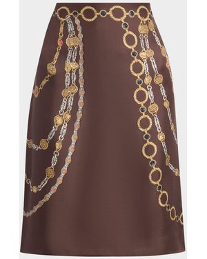 Versace Printed Silk Twill Pencil Skirt - Brown