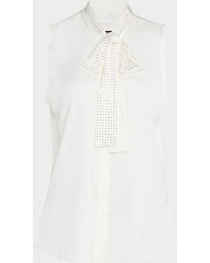 Kobi Halperin Evelyn Rhinestone Tie-Neck Blouse - White