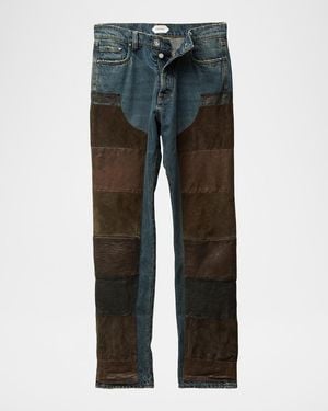 Versace Suede & Leather Patchwork Jeans - Gray