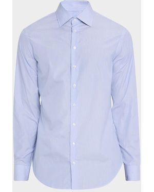Giorgio Armani Majesty Cotton Vertical Stripe Dress Shirt - Blue
