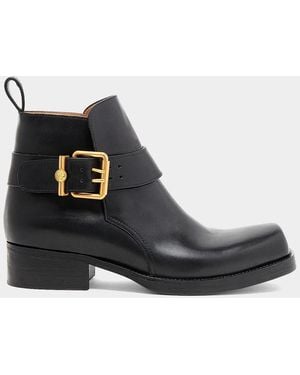 Versace Buckle Leather Boots - Black