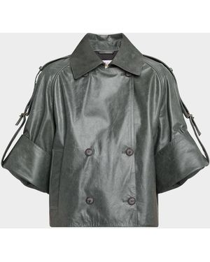 Max Mara Tenace Leather Short Trench Coat - Gray