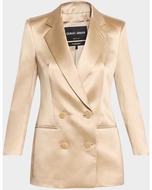 Giorgio Armani Satin Double-Breasted Blazer Jacket - Natural