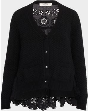 Sea Shanna Lace-Panel Cardigan - Black