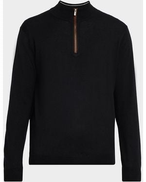 Peter Millar Autumn Crest Suede-Trim Sweater - Black