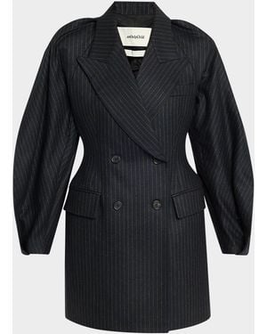 Only Child Kitts Ruched Balloon-Sleeve Double-Breasted Blazer - Black