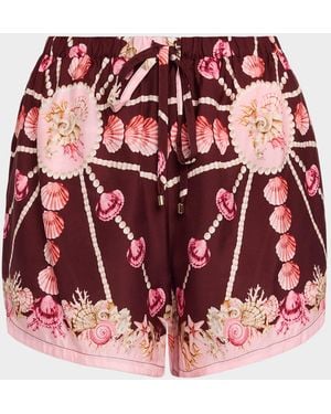 Cara Cara Girona Seashell Silk Drawstring Shorts - Red
