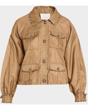 Cinq À Sept Rhinestone Chain Utility Jacket - Natural