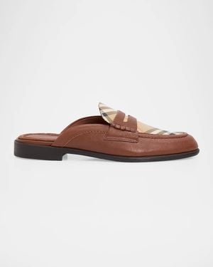 Burberry Opal Leather Penny Loafer Mules - Brown