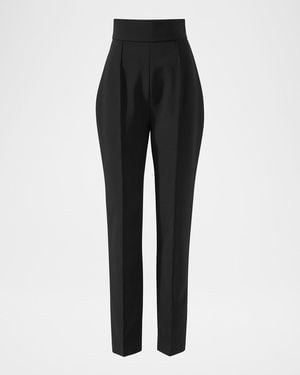 Carolina Herrera High-Rise Pintuck Skinny-Leg Pants - Black