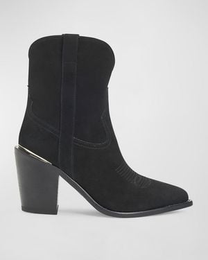Partow Leigh Anne Suede Western Ankle Booties - Black
