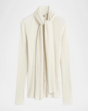 TOTEME Ribbed Bow Blouse - White