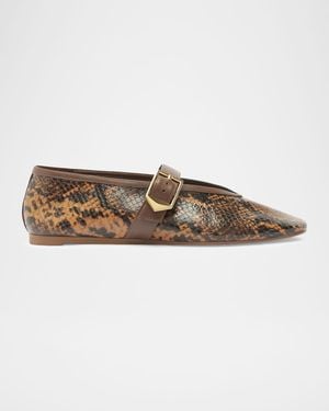 SCHUTZ SHOES Vick Snake-Printed Leather Mary Jane Ballerina Flats - White