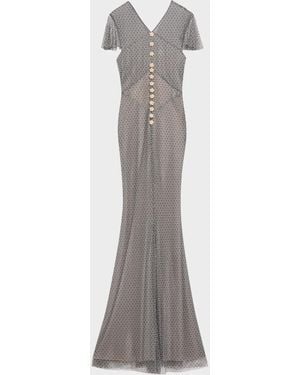 Self-Portrait Rhinestone Fishnet Maxi Dress - Gray