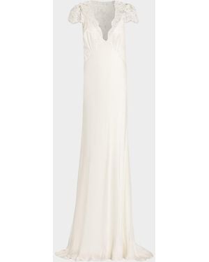Twp Lace-Trimmed Silk Gown - White