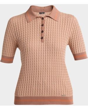 Kiton Cotton Cable Knit Short-Sleeve Polo Shirt - Pink