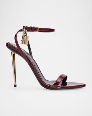 Tom Ford 105Mm Lock Patent Leather Ankle-Strap Sandals - White