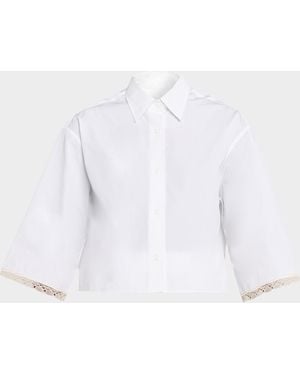 Maria McManus Lace-Trim Short-Sleeve Crop Button-Down Shirt - White