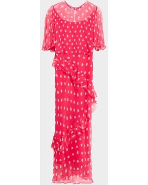Saloni Vida-E Polka Dot Frill Midi Dress - Pink