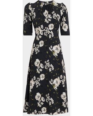 Teri Jon Pearly-Trim Floral Midi Dress - Black