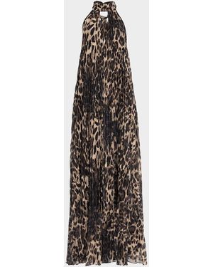 ONE33 SOCIAL The Kaia Leopard Pleated Chiffon Halter Gown - White
