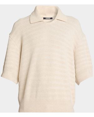 Jacquemus Apos;S Cotton And Silk Herringbone Knit Polo Sweater - Natural