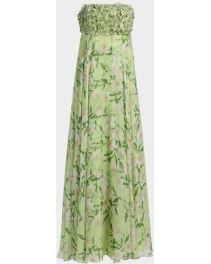 Sachin & Babi Ames Floral Embellished Strapless Gown - Green