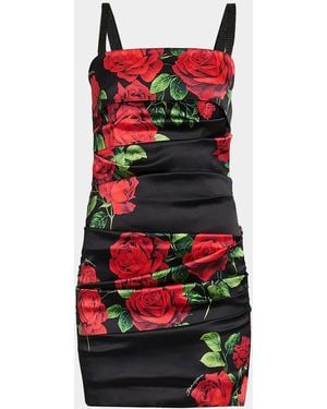 Dolce & Gabbana Floral Stretch-Silk Ruched Minidress - Red