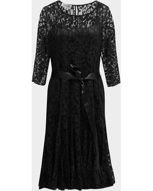 Teri Jon 3/4-sleeve Lace Overlay Cocktail Dress, Navy - Black