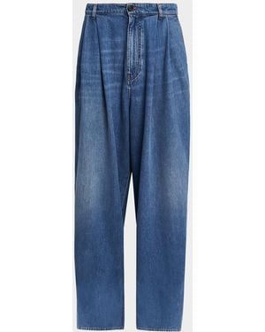 Marni Pleated-Front High-Rise Wide-Leg Jeans - Blue