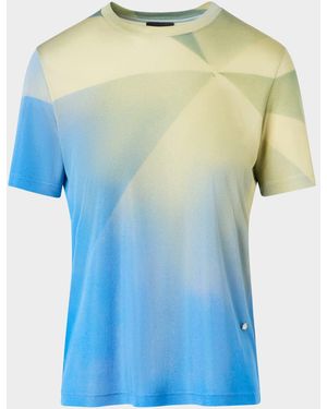 Akris Sunbeam Print Silk Short-Sleeve T-Shirt - Blue