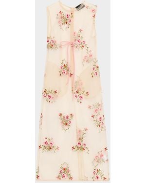 Simone Rocha Floral Embroidered Sheer Tulle Midi Dress - Natural