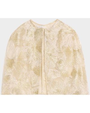Reem Acra Metallic Raffia Embroidered Capelet - Natural