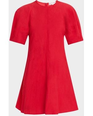 Apiece Apart Bettina Topstitched Puff-Sleeve Mini Dress - Red