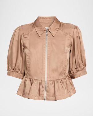 Cinq À Sept Daphne Puff-Sleeve Peplum Jacket - Natural