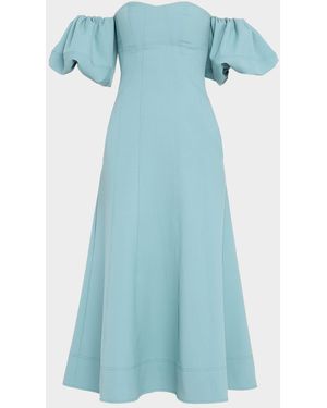 Ulla Johnson Nina Puff-Sleeve Off-The-Shoulder Midi Dress - Blue
