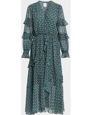 MISA Los Angles Dandelion Delora Asymmetric Chiffon Midi Dress - Green