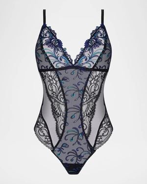 Lise Charmel Embroidered Lace & Tulle Bodysuit - Blue