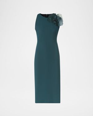 Akris 3D Anemone Flower Silk Crepe Sheath Dress - Blue