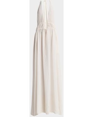 Stella McCartney Plunging Tie Halter Crepe De Chine Maxi Dress - White