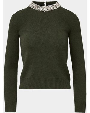 Veronica Beard Daro Embellished Wool Sweater - Green