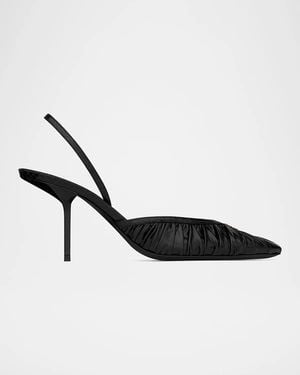 Saint Laurent 60Mm Ysl Ruched Leather Slingback Pumps - Black