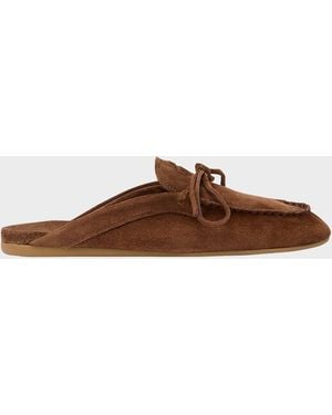 Miu Miu Sabot Suede Moccasin Mules - Brown