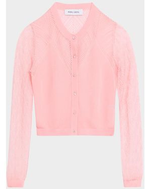 Prabal Gurung Pointelle Knit Crewneck Cardigan - Pink